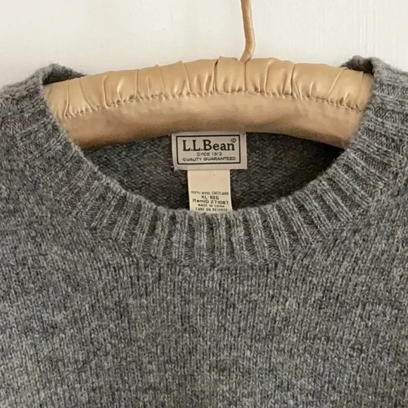 Men’s XL L.L. Bean 100%Shetland Wool Crewneck Pullover Sweater Gray - Picture 2 of 4